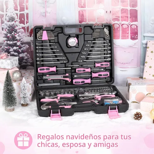 Vista 2 de FASTPRO Juego de herramientas rosa de 225 piezas, juego de herramientas manuales de mecánica SAE y métricas con caja de herramientas, kit