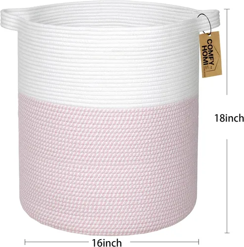 Vista 8 de COMFY-HOMI XXL Cesta grande de lavandería con asas, cesta de mantas para sala de estar Cesta decorativa tejida de cuerda de algodón, cesta