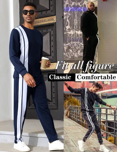 Vista 5 de Babioboa Men's Long Tracksuit Basic T Shirt & Sweatpants set 2 Pockets Regular Two Piece Casual Daily Duty-off