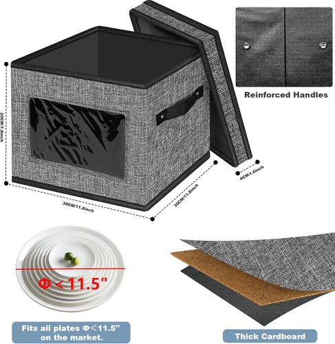 Vista 3 de homyfort Contenedores de almacenamiento de China con tapa y asas, caja de almacenamiento de vajilla para platos con 12 separadores de fieltro