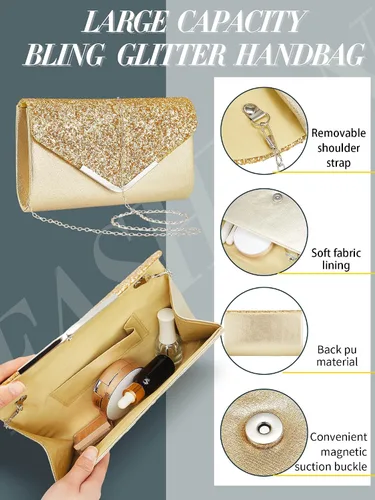 Vista 3 de Henoyso Juego de 5 piezas de joyería de diamantes de imitación con diamantes de imitación, bolso de mano para novia, graduación, collar, aretes
