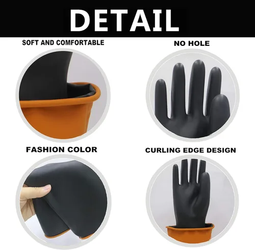Vista 2 de Guantes de látex resistentes, 14, 18, 22 pulgadas, guantes de goma industriales impermeables para trabajo, color negro, talla XL