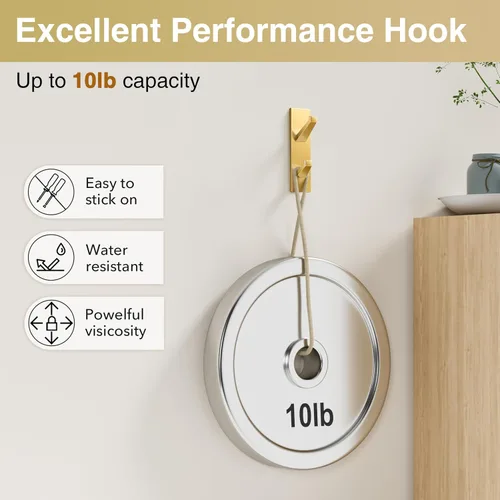 Vista 7 de susswiff Ganchos de Pared Dorados para Abrigo y Toalla: Colgador Adhesivo para Puerta de 5.9 kg, Paquete de 4