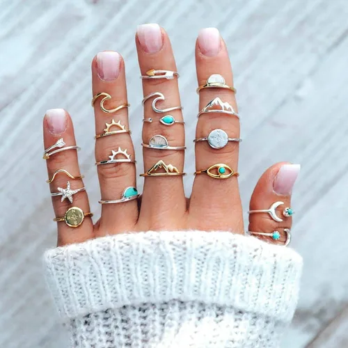 Vista 6 de Anillos de nudillos para chicas adolescentes anillos apilables para mujeres juego de anillos midi apilables anillos de estética vintage para mujeres