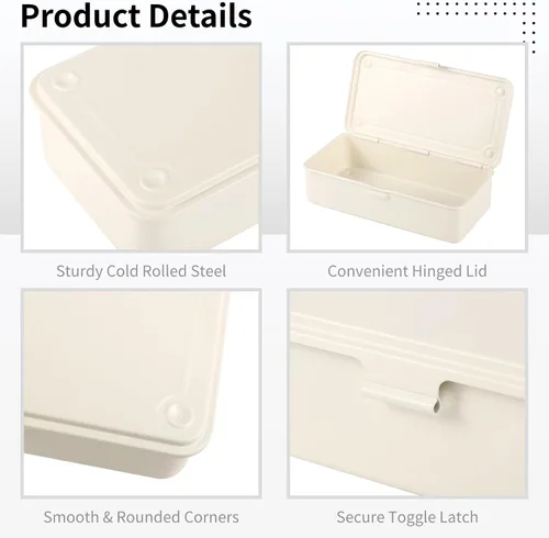 Vista 4 de OMISTAR Caja de almacenamiento de acero con tapa con bisagras, contenedor de metal para sellos de álbumes de recortes, caja de herramientas de metal