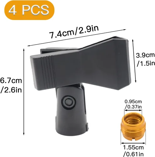 Vista 3 de 4 clips de micrófono con adaptador de clip de micrófono de 5/8 pulgadas macho a 3/8 pulgadas, clip de micrófono universal para montaje de micrófono