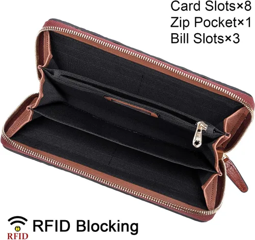 Vista 6 de PIJUSHI Billetera de piel de cocodrilo para mujer, bolso de mano, 1058 Café Croco