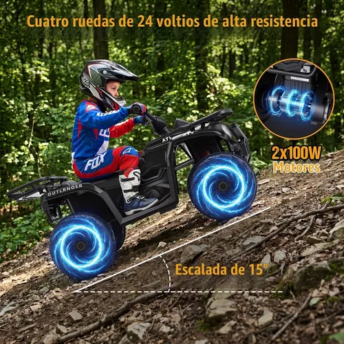 Vista 3 de Hikole 24V ATV 4 ruedas para niños 3-6, paseo eléctrico Quad, ruedas Negro