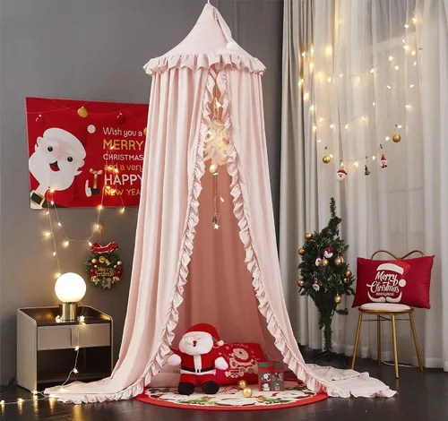 Vista 3 de VETHIN Toldo de cama para niñas y niños, diseño de princesa con cúpula redonda para niños, mosquitera de ensueño, habitación de niñas, castillo