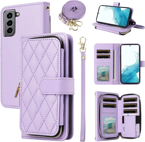Vista 10 de Funda de Cartera para Samsung Galaxy S20 FE 5G de 6.5 Pulgadas con Correa para Muñeca, Billetera con Cremallera y más de 9 Ranuras para Tarjetas