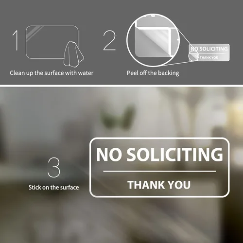 Vista 4 de No Soliciting Sticker 3 x 7 pulgadas, vinilo adhesivo para ventana, paquete de 5