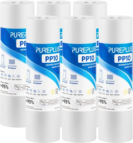Vista 10 de PUREPLUS 1 micra 10" x 2.5" cartucho de filtro de agua sedimento para toda la casa de reemplazo para cualquier unidad RO de 10 pulgadas, Culligan