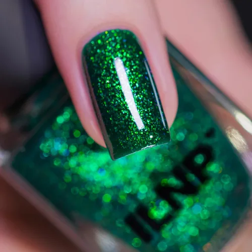 Vista 2 de ILNP Good Fortune - Esmalte de uñas verde esmeralda radiante con brillo