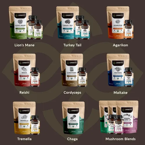 Vista 10 de Longevity Botanicals Cápsulas orgánicas de hongos Tremella Extracto de suplemento de 120 unidades Cuerpo fructífero de hongos de nieve ≥10%