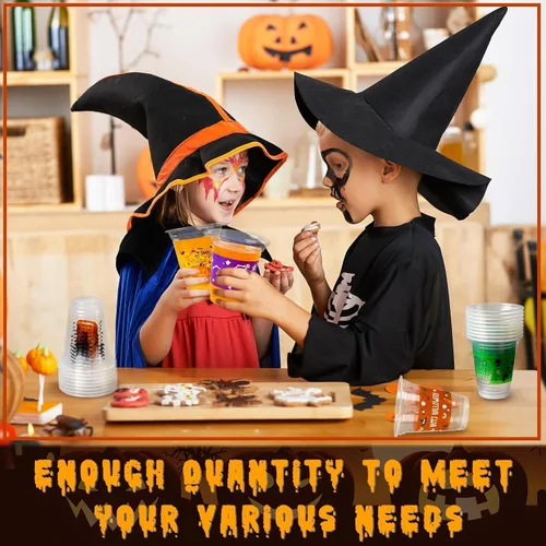 Vista 5 de GuassLee Paquete de 50 vasos desechables de Halloween – Juego de vasos de plástico desechables transparentes de 12 onzas con 5 estilos de patrones