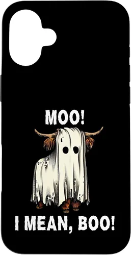 Vista 22 de iPhone 16 Funny Ghost Highland Cow Halloween Moo I Mean Boo Men Women Case