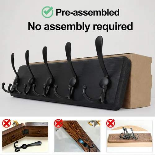 Vista 6 de WEBI Perchero de pared, ganchos para abrigos de pared rústicos, 16" de orificio a orificio, gancho grande para colgar en la pared, perchero