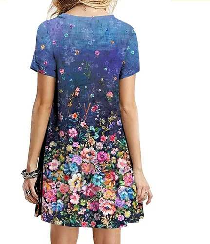 Vista 4 de Ceboyel Vestido de camiseta floral bohemio para mujer, hasta la rodilla, vestido casual de moda, trajes de playa y verano 2023