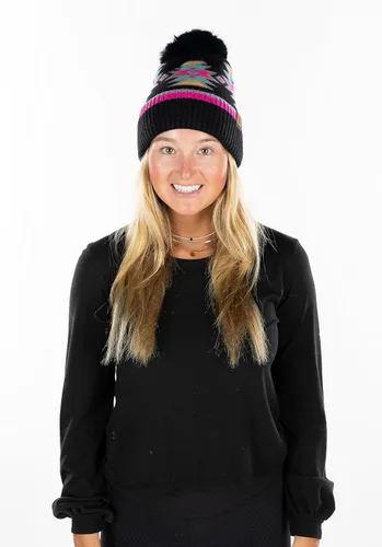 Vista 4 de Funky Junque Gorro para mujer, de piel sintética, con pompón, gorro de invierno de punto, cálido, suave, grueso, acanalado, gorro de calavera