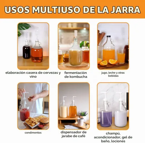 Vista 6 de Fastrack Juego de jarras de vidrio de medio galón (64 onzas) con tapa de Polyseal Botella multiusos de medio galón y dispensador de detergente