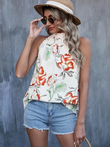 Vista 4 de WDIRARA Camiseta sin mangas con estampado de leopardo para mujer