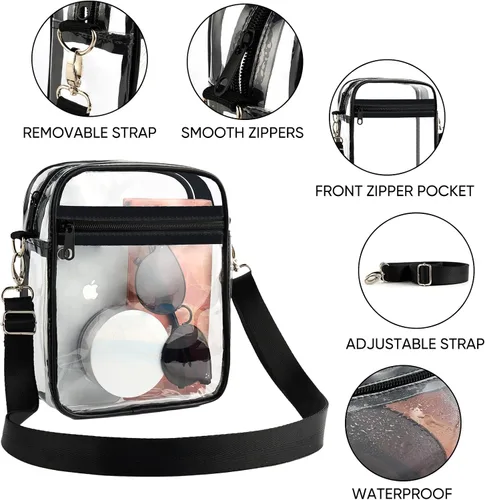 Vista 4 de JOWURY Bolso cruzado transparente para mujer, bolso de concierto aprobado por estadios para festivales de música y eventos deportivos, Negro