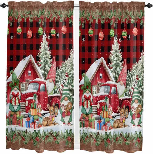Vista 67 de Cenefas de Navidad de invierno para ventanas, cortinas de cocina con bolsillo para barra, cortinas con aislamiento térmico para ventana de baño