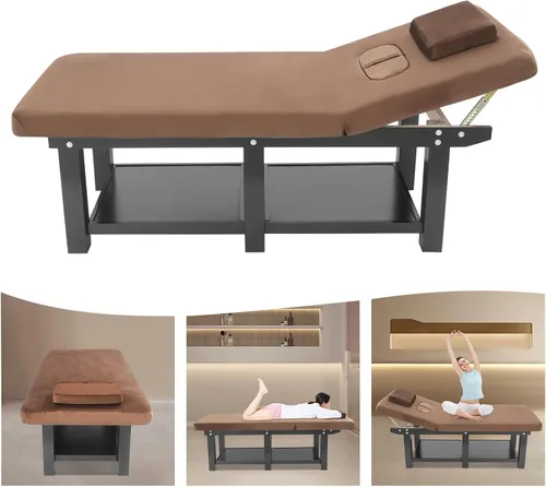 Vista 4 de Cama de masaje ancha, camas faciales de spa, ajuste del respaldo de 0-45°, cama de tratamiento físico para belleza, peluquería, tratamiento