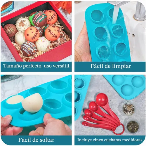 Vista 7 de Webake Sphere Ball - Moldes de silicona de platino, paquete de 3 moldes redondos para hornear de 8 cavidades para Halloween, globos oculares
