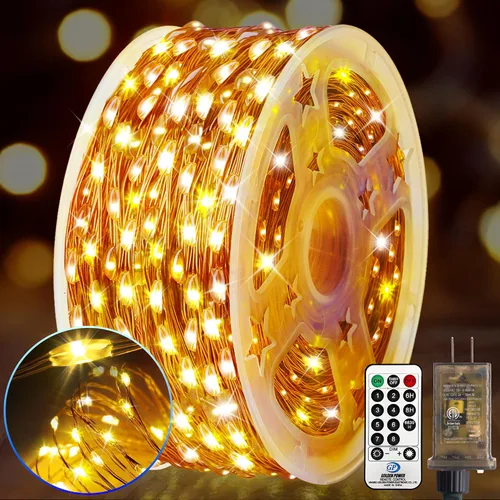 Vista 17 de KNONEW Guirnalda de luces de Navidad para exteriores de 100 pies, 300 luces LED para exteriores, impermeable, 8 modos, decoración para bodas Blanco