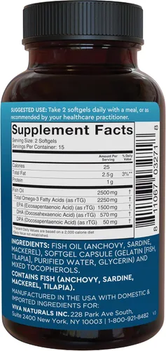 Vista 10 de Viva Naturals Aceite de Pescado Omega-3, Triple Fuerza, 2500 mg, 30 Cápsulas Blandas – Ácidos Grasos Omega 3 Re-Esterificados Incluyendo EPA, DHA