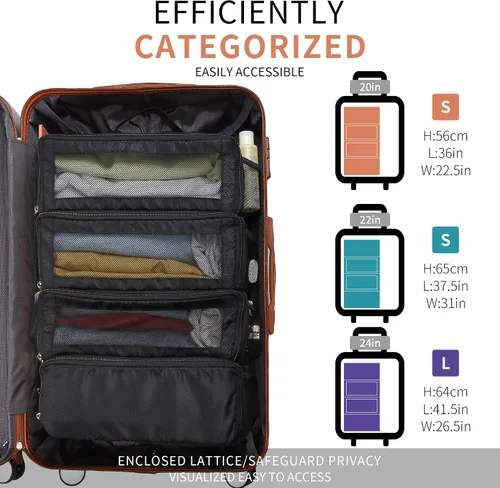 Vista 8 de Organizador de maleta, organizador de bolsas de viaje para equipaje de compresión para colgar cubos de equipaje para viajes, llevar en el armario
