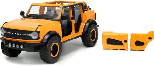 Vista 2 de Jada Toys Just Trucks 1:24 2021 Ford Bronco - Coche fundido a presión naranja con estante para neumáticos, juguetes para niños y adultos
