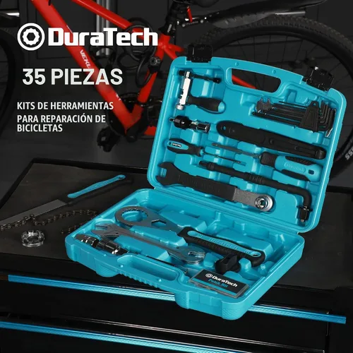 Vista 7 de DURATECH Kit de reparación de bicicletas, kit de herramientas de bicicleta de 35 piezas con estuche de transporte, accesorios de bicicleta