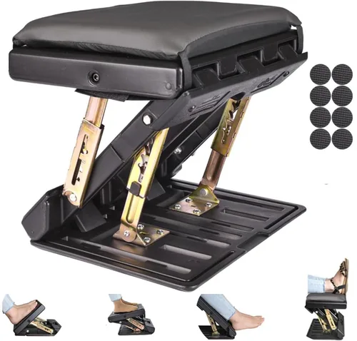 Vista 9 de Reposapiés para debajo del escritorio en el trabajo con 4 niveles de altura ajustable, reposapiés plegable ergonómico para oficina