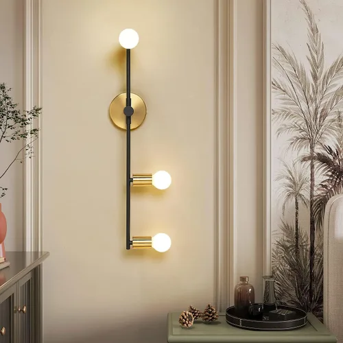 Vista 3 de Apliques de pared para dormitorio, 3 luces de iluminación vintage, modernas luces montadas en la pared, lámpara de pared para porche, pasillo Dorado