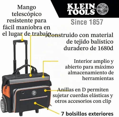 Vista 2 de Klein Tools 55452RTB Bolsa de herramientas, resistente al agua, organizador de almacenamiento de herramientas que rueda sobre ruedas resistentes