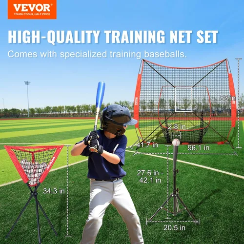 Vista 2 de VEVOR - Red de práctica de sóftbol, red portátil de entrenamiento de béisbol para batear, batear, atrapar, lanzar, equipo de respaldo con marco