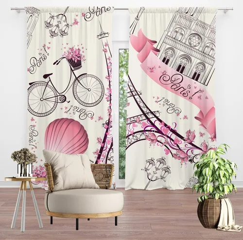 Vista 13 de Cortinas opacas con diseño de torre de París, diseño romántico de torre Eiffel, lavanda, decoración del hogar, dormitorio, sala de estar, cocina