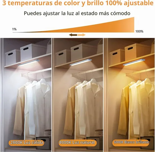 Vista 3 de Paquete de 2 luces con sensor de movimiento para debajo del gabinete, batería recargable USB-C de 1700 mAh, 3 temperaturas de color y regulable