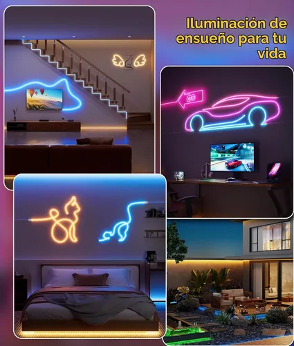 Vista 6 de DeckTok Luces de Cuerda LED de Neón - Control LED Flexible con App/Control Remoto Luces de Cuerda 16.4 Pies Múltiples Modos RGB IP65 Impermeable