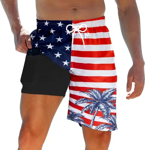 Vista 21 de Trajes de baño para hombre con forro de compresión 2 en 1 Shorts de tabla de 9 pulgadas de secado rápido con bolsillos Blanco