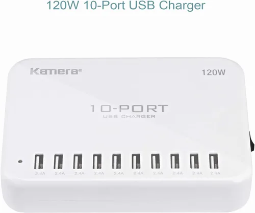Vista 2 de Estación de carga USB de 120 W, 24 A, concentrador de cargador internacional de 10 puertos para múltiples dispositivos iPhone XR XS 8/7/6s/6