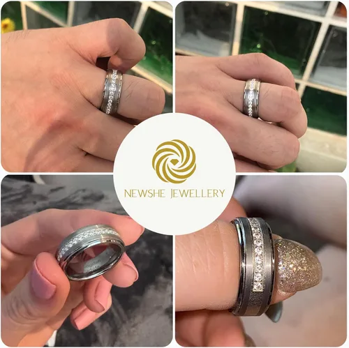 Vista 6 de Newshe Jewellery Juego de anillos de boda para él y para ella, bandas de tungsteno AAAAA, circonita redonda, 3 quilates, plata de ley 925