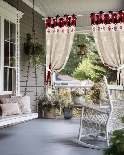 Vista 4 de Christmas Reindeer Outdoor Curtains for Patio Waterproof Drapery,Grommet Window Curtain Living Room,Bedroom,Doorway,Kitchen,Cafe,Porch,Cabana Drapes
