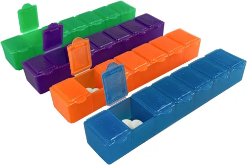 Vista 7 de USA Merchant - Pastillero pequeño de 7 días con tapas de cierre a presión - Organizador semanal de pastillas 4 veces al día o dispensador de 28 días