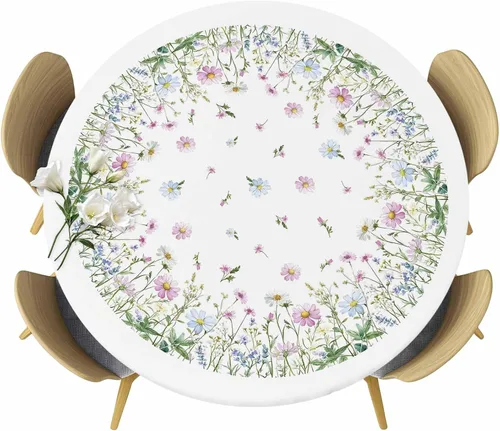 Vista 20 de Mantel redondo ajustable con flores silvestres botánicas, manteles elásticos impermeables para interiores y exteriores, mantel elástico para cena