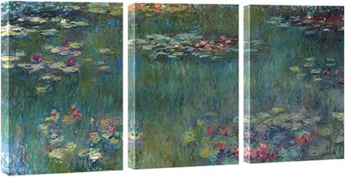 Vista 10 de Wieco Art Claude Monet - Lienzo enmarcado con 3 paneles, arte de pared de lirios de agua por Claude Monet, pinturas famosas, impresiones en lienzo