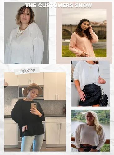 Vista 5 de Dokotoo Suéteres de punto de gran tamaño con cuello redondo para mujer, de manga larga