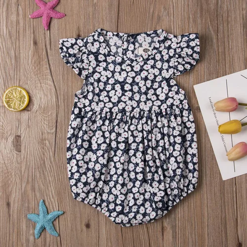 Vista 2 de Ropa de verano para bebé niña, sin mangas, de algodón y lino, con diadema, Azul real Uno